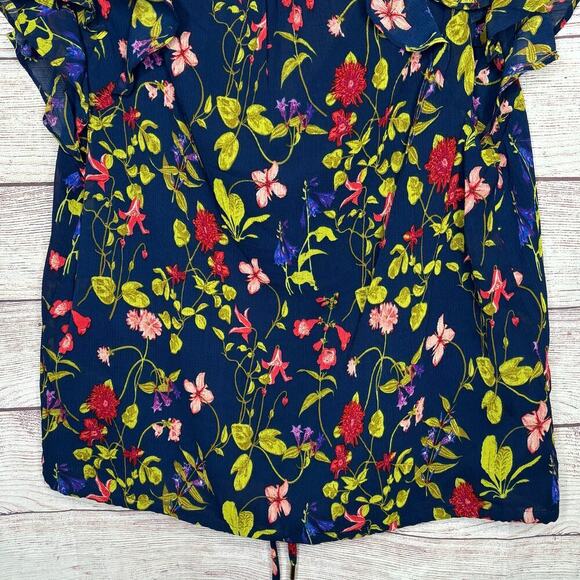 Lands’ End Deep Sea Garden Floral Chiffon Ruffle Sleeve Bubble Hem Blouse Medium - Picture 5 of 9